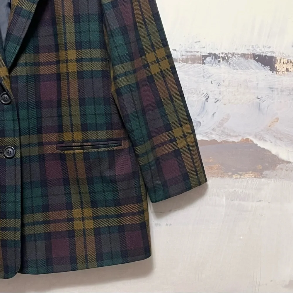 Vtg Requirements Wool Blend Blazer Womens Sz 16 Purple Green Tartan Plaid Jacket - Picture 9 of 16
